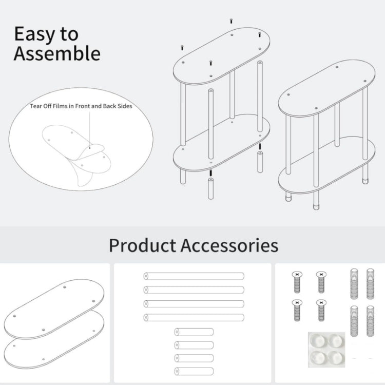 Acrylic Oval Double Layer Table Bedside Storage Rack, YX118