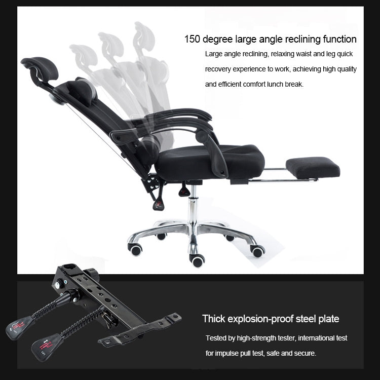 RC-10-1 Computer Chair Office Chair Home Esports Net Cloth Lifted Rotated Footrest Reclining Chair with Steel Feet, With Steel Feet/Footrest