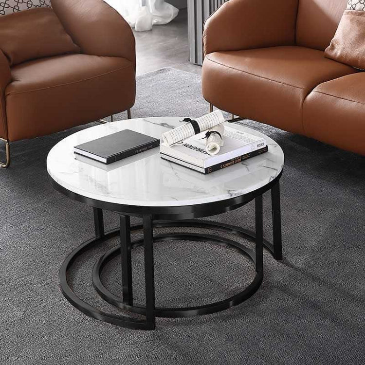 Two-in-one Coffee Table Wrought Iron Table Simple Modern Combination Small Round Table, White Texture + Black Texture, White + Black, White Marble, White Combination, Black Texture +White Texture, Black  +White, Black Marble, Black Combination