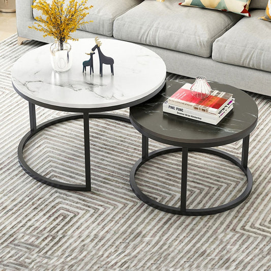 Two-in-one Coffee Table Wrought Iron Table Simple Modern Combination Small Round Table, White Texture + Black Texture, White + Black, White Marble, White Combination, Black Texture +White Texture, Black  +White, Black Marble, Black Combination