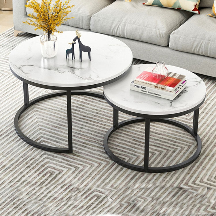 Two-in-one Coffee Table Wrought Iron Table Simple Modern Combination Small Round Table, White Texture + Black Texture, White + Black, White Marble, White Combination, Black Texture +White Texture, Black  +White, Black Marble, Black Combination