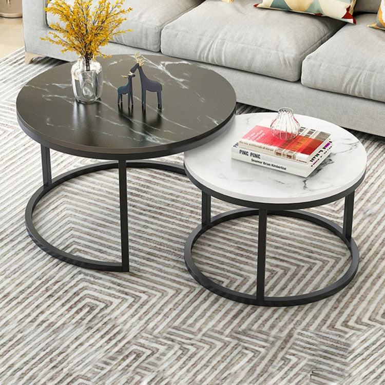 Two-in-one Coffee Table Wrought Iron Table Simple Modern Combination Small Round Table, White Texture + Black Texture, White + Black, White Marble, White Combination, Black Texture +White Texture, Black  +White, Black Marble, Black Combination