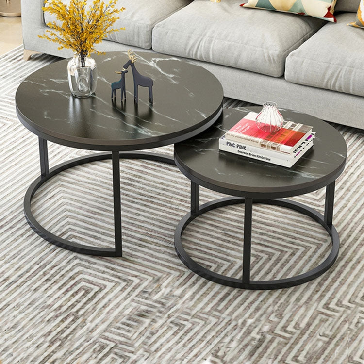 Two-in-one Coffee Table Wrought Iron Table Simple Modern Combination Small Round Table, White Texture + Black Texture, White + Black, White Marble, White Combination, Black Texture +White Texture, Black  +White, Black Marble, Black Combination